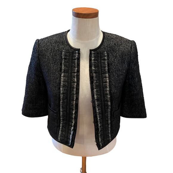 BCBGMaxAzria Cropped Dressy Bolero Blazer Jacket Metallic Black Tweed - Picture 1 of 6